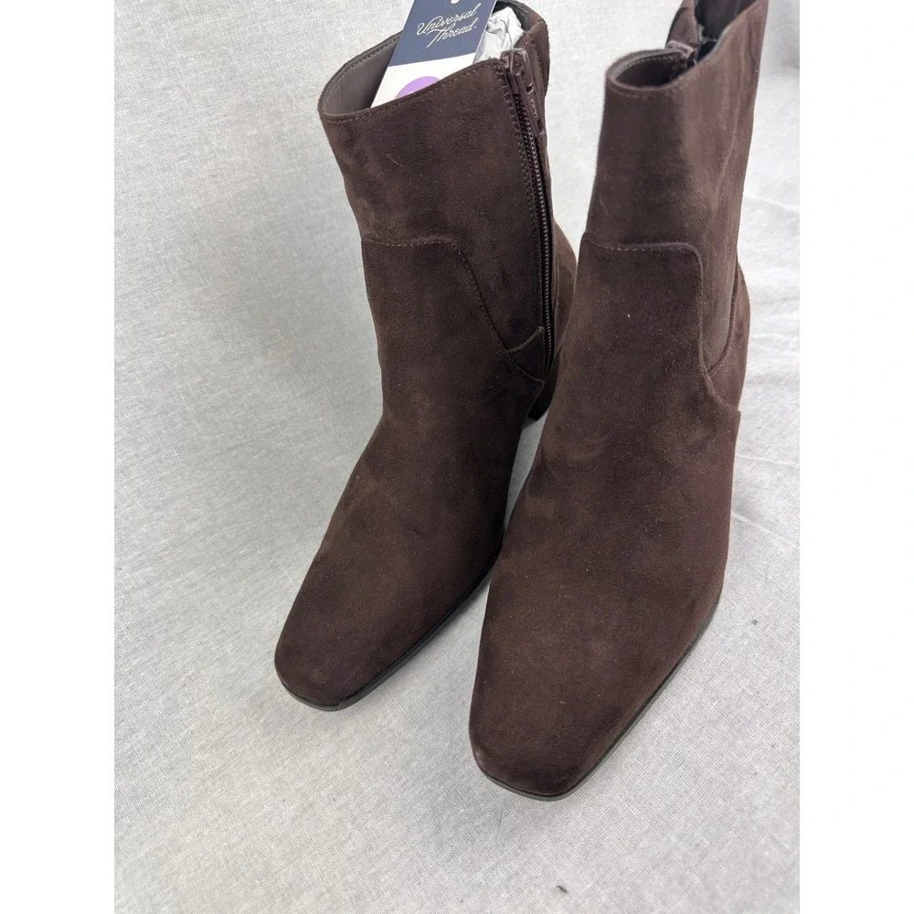 Universal Thread Womens Brown Faux Suede Square Toe Ankle Boots Block‎ Heel 6.5